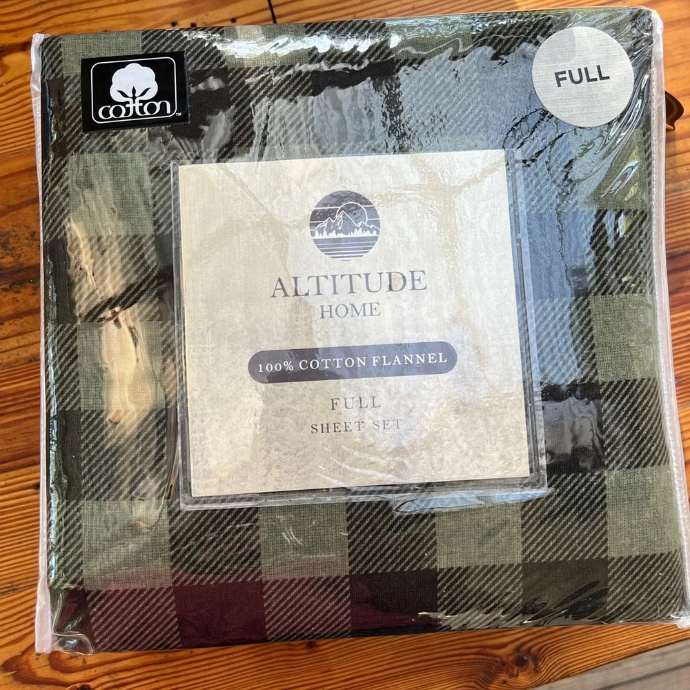 ALTITUDE HOME Green Buffalo Check Flannel Full Sheet Set NWT NEW